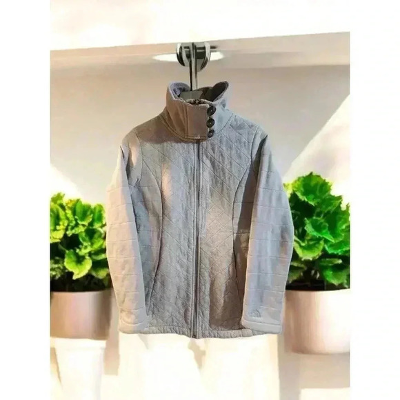 The North Face Jacket Caroluna Small Gray Quilted Fleece Button Neck Pockets - Picture 1 of 5